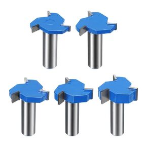 5pcs T Slot Cutter Rabbet Router Bit Set 15/32" (12mm) Shank 1/5" 15/64" 5/16" 13/32" 15/32" Depth 3 Wing Carbide Slotting Cutter Rabbeting Slab Flattening Bits