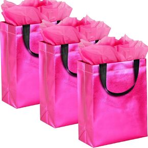 GITMIWS Sparkle Gift Bags, Hot Pink-18 Pcs-Medium Size, Reusable Gift Bags with Tissues - Perfect for Birthday, Christmas, Wedding Bags in Kuwait