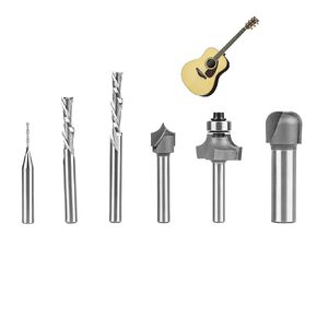 SpeTool 6PCS Carbide CNC Electric Guitar Making Router Bit Set 1/4" & 1/2" Shank for Luthier Include Spiral Bit, Point Cutting Roundover Bit,Bowl Bit