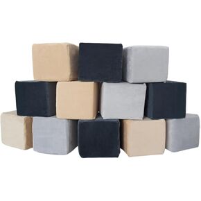 Wonder Space Plush Foam Blocks - Nursery Building & Stacking Toys for Toddlers Boys & Girls, Soft Smooth Velvet Cover, Early Education Gross Motor Skills & Brain Development (12 Cubes, Castle Rock)