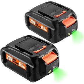 2Pack 20V 6.5Ah Replacement Worx Battery 20V Battery for Worx 20 Volt Battery Lithium WA3520 WA3525 WG151s, WG155s, WG251s WG255s WG540s WG545s WG890 WG891 for Worx 20V Batteries