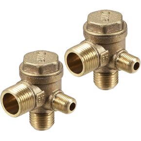 uxcell Air Compressor Check Valve, M10xM14xPT3/8 Male Thread, 3 Way Pneumatic Accessory, Brass 2pcs