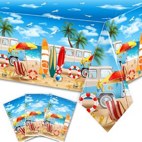 HAKOTI 3Pcs Summer Beach Tablecloths - Beach Theme Party Supplies Pool Surfboard Party Table Covers Hawaiian Birthday Theme Table Decoration for Summer Pool Surf Party Decorations