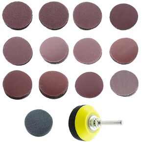 120PCS Red Sand Flocked Sandpaper Set 12 Models of Sandpaper with 2 Inch Sandpaper Discs and 1/4 Inch Shanks and Foam Cushions for Automotive Wood Plastic Mechanical Part