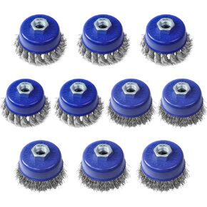 10 عبوات من فرشاة العجلات السلكية الزرقاء لمطحنة الزوايا، مجموعة فرش العجلات السلكية 3 بوصة لمطحنة زاوية 4 1/2، فرشاة أكواب سلكية معقودة ومجعدة، عجلات سلكية مع أربور 5/8-11 بوصة، الحد الأقصى لدورة في الدقيقة 12,500 in Kuwait