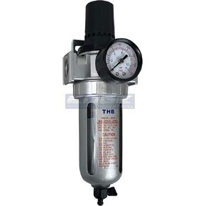 IN-LINE COMPRESSED AIR FILTER REGULATOR COMBO PIGGYBACK, POLY BOWL AND METAL BOWL GUARD, 5 MICRON ELEMENT, ADJUSTABLE FROM 7 TO 145 PSI (3/8" NPT)