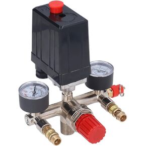 Air Compressor Pressure Switch, Automatic Load Unload AC 240V/380V Adjustable Output Air Compressor Pressure Valve Kit Manifold Regulation with Gauge for Pump
