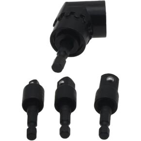 4 Pcs Impact Drill Bit Extension Set Carbon Steel 360° Rotatable 1/4 3/8 1/2 In Hex Socket Adapter Sets 105 Degree Right Angle Drill Attachment Tools Impact Socket Adapter (Black)