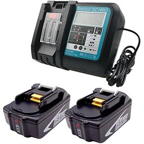CNBY® 2 X BL1850B 18V 5.0Ah Battery Replace for Makita 18V Battery, with Charger 3Ah DC18RC, Compatible With18V Makita Battery BL1850 BL1815 BL1830B BL1840 BL1840B BL1845 BL1850 BL1850B