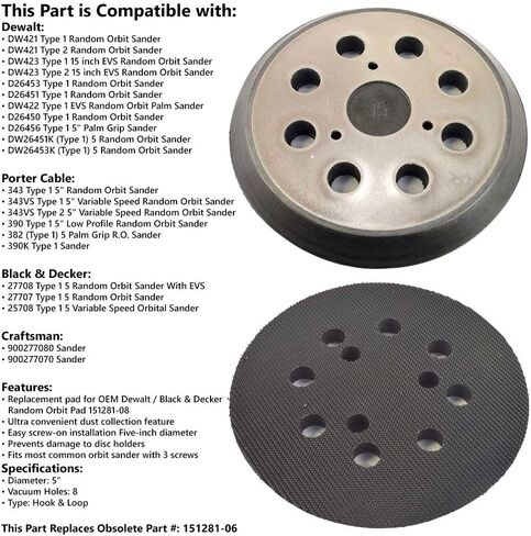 Superior Electric RSP 26-K 5 Inch Sander Pad Hook and Loop For Dewalt, Porter Cable,Black and Decker (2/Pack) in Saudi Arabia
