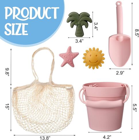 Hungdao 14 Pcs Silicone Beach Toys Travel Beach Set Sand Toys Include 2 Silicone Bucket Pail, 2 Shovel, 9 Sand Molds, 1 Beach Bag for Boys Girls Summer Pool Outdoor Bath Toys (Blue, Green) in Saudi Arabia