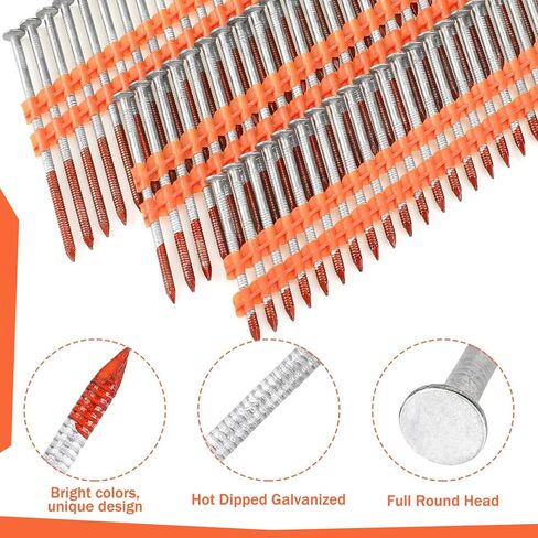 1000 عدد 21 درجة من مسامير التأطير برأس مستدير بالكامل، مسامير تأطير دائرية، ساق، أظافر مجلفنة مغموسة ساخنة، صف بلاستيكي ثابت لجميع الأخشاب المعالجة بالضغط (2-1/2 بوصة × 0.113 بوصة) in Kuwait