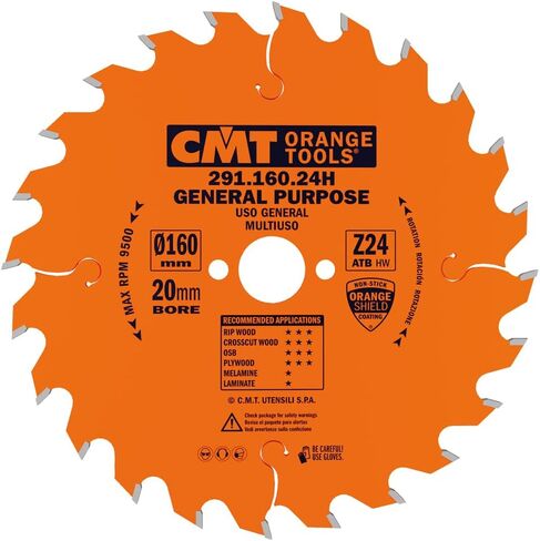 CMT 291.160.24H General Purpose Saw Blade and 160mm 6-5/16-Inch by 24 Teeth 15-Degree ATB with 20mm Bore in Saudi Arabia