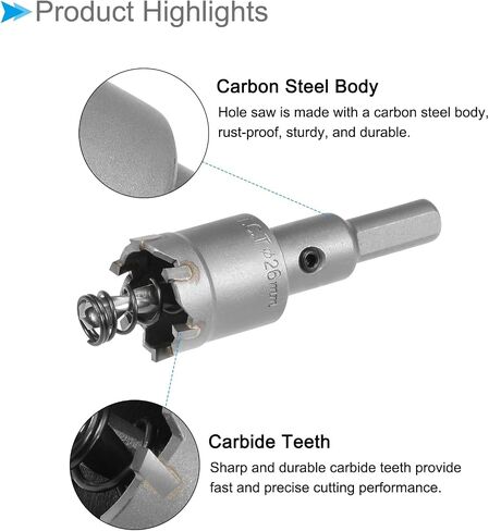 Carbide Hole Saw, 1 Inch/24mm Diameter, Metal Steel Hole Cutters Drill Bits - (Applications: for Metal Wood), 1-Pieces in Saudi Arabia