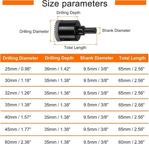 25mm Diamond Hole Saw 3/8" Vacuum Brazed Serrated Dry Diamond Core Drill Bits Tile Holes Opener with Hex Shank for Ceramic Marble Brick Glass Porcelain Quartz Stone, Black in Saudi Arabia
