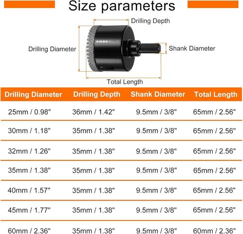 25mm Diamond Hole Saw 3/8" Vacuum Brazed Serrated Dry Diamond Core Drill Bits Tile Holes Opener with Hex Shank for Ceramic Marble Brick Glass Porcelain Quartz Stone, Black in Saudi Arabia