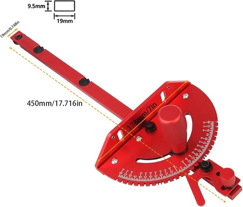 Table Saw Miter Gauge and Aluminum Miter Bar, Standard Slot 3/4'' x 3/8'', 27 Angle Stops Miter Gauge, Works w/Table Saws, Router Table, Band Saw (Gauge-Red) in Saudi Arabia