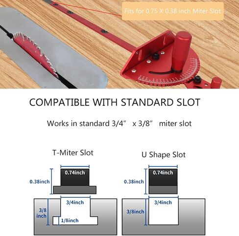 Table Saw Miter Gauge and Aluminum Miter Bar, Standard Slot 3/4'' x 3/8'', 27 Angle Stops Miter Gauge, Works w/Table Saws, Router Table, Band Saw (Gauge-Red) in Saudi Arabia