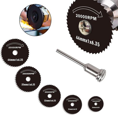 OKDIAMOND شفرة منشار دائرية صغيرة HSS عجلة قطع فولاذية عالية السرعة لأدوات القطع الدوارة من دريمل فوردوم للخشب والبلاستيك والمعادن الناعمة، مجموعة 6 قطع مع عمود دوران 1/8 بوصة in Kuwait