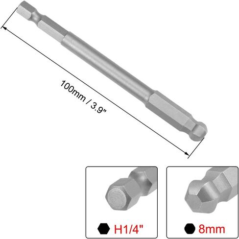 uxcell H4 (4mm) Ball End Screwdriver Bits, S2 Steel Magnetic 3.9 Inch Long Drill Bit with 1/4 Inch Hex Shank in Saudi Arabia