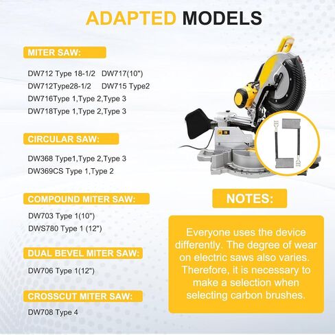 4 حزم من فرش محرك الكربون المتوافقة مع Dewalt W718 / DWS780 / DW717، DW708، DW717، DW716، DW706 Mitre Saw، قطع غيار أدوات الطاقة الكهربائية لـ Dewalt #Replaces 381028-02 in Kuwait