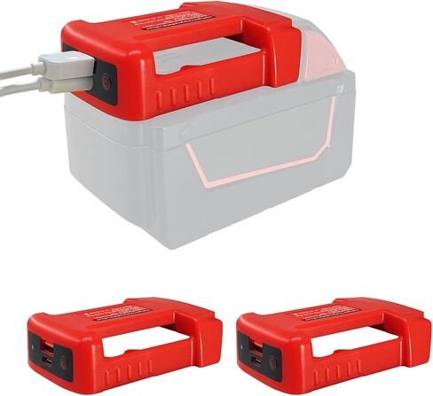 2 قطعة محول شاحن USB لبطارية ميلووكي M18 18 فولت، حامل بطارية لميلووكي 48-11-1850 48-11-1852 48-11-1862 48-11-1860، مع محول شحن سريع من النوع C وUSB in Kuwait