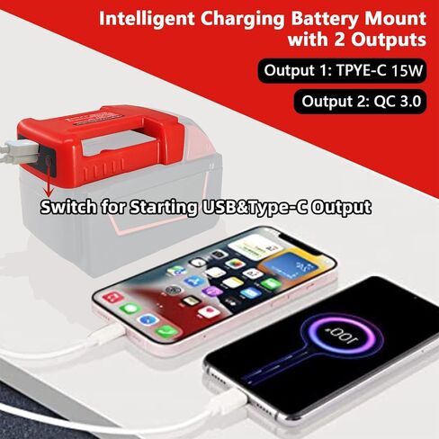 2 قطعة محول شاحن USB لبطارية ميلووكي M18 18 فولت، حامل بطارية لميلووكي 48-11-1850 48-11-1852 48-11-1862 48-11-1860، مع محول شحن سريع من النوع C وUSB in Kuwait