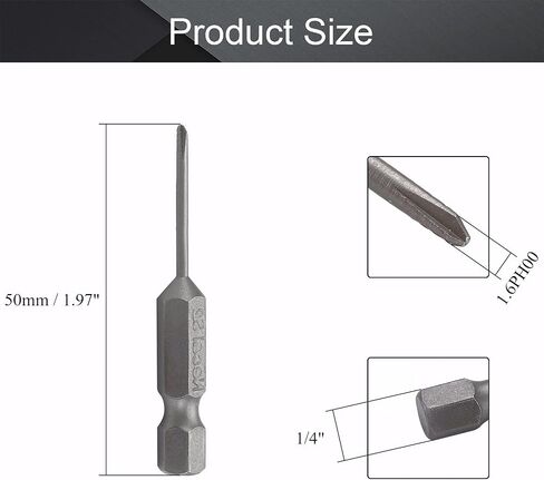 Utoolmart Phillips Screwdriver Bits, 1.6PH00 Magnetic Cross Head Screw Driver Bit, with 1/4 Inch Hex Shank, 50mm Length S2 Steel Screw Driver Kit Tools, for Repair Work, 10 Pcs in Saudi Arabia