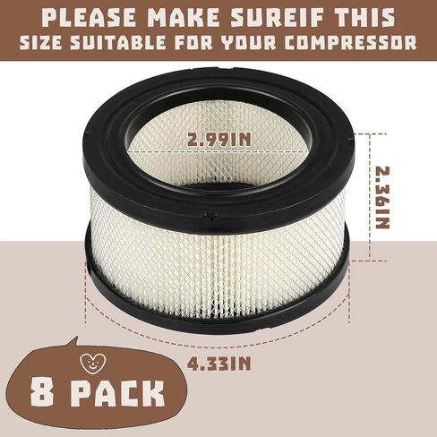 8 Pcs Paper Element for Air Compressor Air Intake Filter Element Air Compressor Filter Air Filter for Compressors Replaces Compatible with CAMPBELL HAUSFELD STO739-3 AND STO739-3AU in Saudi Arabia