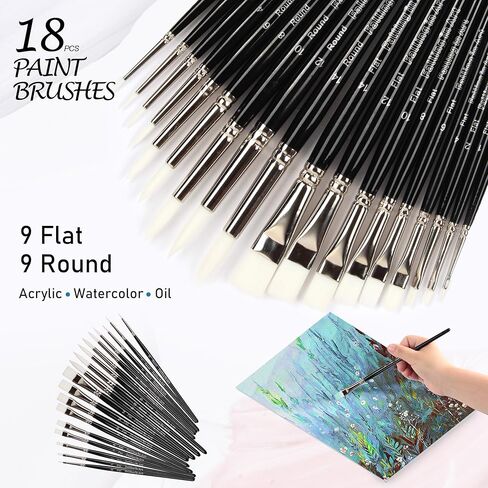 Falling in Art Gold Nylon Hair Paint Brushes for Acrylic Painting, 14PCS Watercolor Paint Brush Set, Long Handled Nylon Oil Paintbrushes for Kids, Adults, Beginners, and Professionals in Kuwait