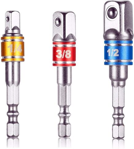 3Pcs 1/4" 3/8" 1/2" Bits Cr-V Hex Shank,Impact Grade Socket Adapter/Extension Set Turns Power Drill Into High Speed Nut Driver,for Cordless Drills Ratchet Extension,Universal Socket Wrench Adapter Set in Saudi Arabia