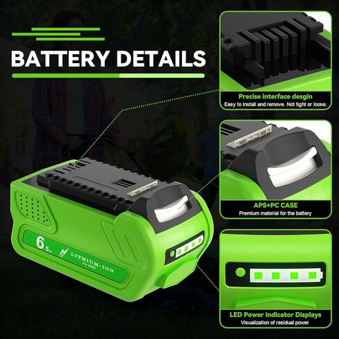 Bonacell 2Pack 6.5Ah 40V بطارية بديلة لبطارية الليثيوم GreenWorks 40V متوافقة مع GreenWorks 40 Volt Max Power Tools 29252 20202 22262 25312 25322 20642 22272 27062 21242 in Kuwait