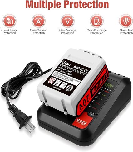 بطارية بديلة من FirstPower متوافقة مع بطارية ليثيوم بلاك اند ديكر 7.5 أمبير 20 فولت بحد أقصى LBXR20-OPE LB20 LBX20 LBX4020 LB2X4020-OPE وقت تشغيل ممتد وشاحن بطارية ليثيوم 20 فولت بحد أقصى in Kuwait