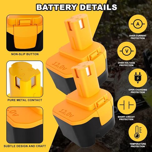 2 Pack 3600mAh 12V Replacement for Ryobi 12V Battery Ni-Mh Compatible with Ryobi 12 Volt Battery 3.6Ah 1311148 130147008 1400652 1400670 4400005 1400143 HP1202M Battery Cordless Power Tools (Yellow) in Saudi Arabia