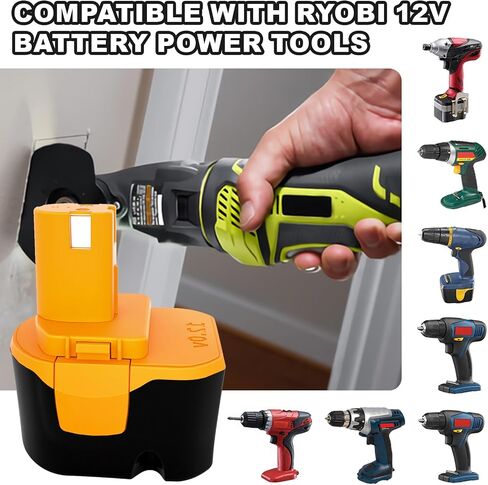 2 Pack 3600mAh 12V Replacement for Ryobi 12V Battery Ni-Mh Compatible with Ryobi 12 Volt Battery 3.6Ah 1311148 130147008 1400652 1400670 4400005 1400143 HP1202M Battery Cordless Power Tools (Yellow) in Saudi Arabia