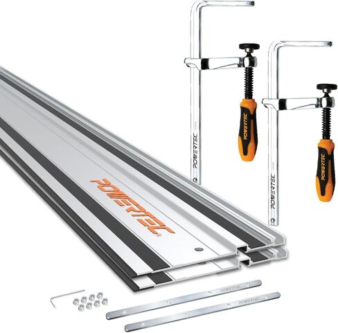 طقم سكة دليل منشار المسار POWERTEC 110 بوصة لماكيتا وفيستول، يتضمن قضبان توجيه 2PK مقاس 55 بوصة، وموصلات سكة توجيه دليل 2PK، ومشابك منشار المسار 2PK 7 بوصة (72057) in Kuwait