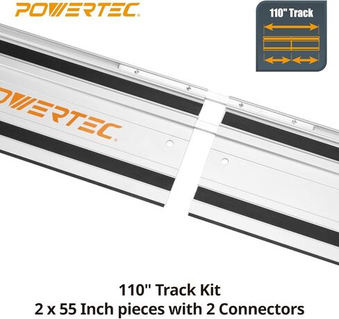 مجموعة ربط السكك الحديدية لدليل منشار المسار POWERTEC 110 بوصة لمناشير مسار ميلووكي تتضمن قضبان توجيه من الألومنيوم المبثوقة مقاس 2 × 55 بوصة و(2) موصلات سكة توجيه لمشاريع الأعمال الخشبية، 71871 in Kuwait