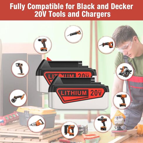 بطارية بديلة مطورة من FirstPower بسعة 7.5 أمبير في الساعة لبطارية ليثيوم بلاك اند ديكر 20 فولت متوافقة مع بطارية بلاك ديكر 20 فولت LBXR20 LBX20 LB20 LB2X4020-OPE LBXR20B-2 LST300 LST220 in Kuwait