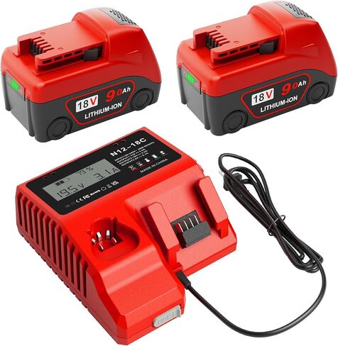 2 Pack 9.0Ah 18V Battery and Charger Replacement for Milwaukee M18 Batteries 48-11-1880 48-11-1860 48-11-1850 48-11-1828,2024 New Version High Demand in Saudi Arabia