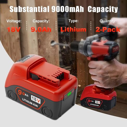 2 Pack 9.0Ah 18V Battery and Charger Replacement for Milwaukee M18 Batteries 48-11-1880 48-11-1860 48-11-1850 48-11-1828,2024 New Version High Demand in Saudi Arabia