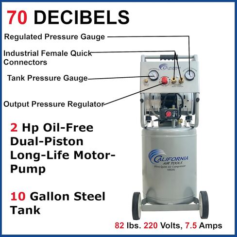 California Air Tools 10020CAD-22060 Ultra Quiet, Oil-Free and Powerful 2 Hp Air Compressor with Auto Drain Valve in Saudi Arabia
