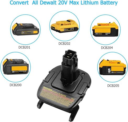 استبدال محول البطارية لـ DCA1820 المتوافق مع أدوات Dewalt 18V إلى 20V يناسب محول بطارية الليثيوم 20V DCB205 DCB206 فقط (أسود) in Kuwait