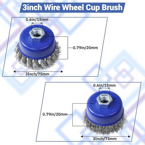10 عبوات من فرشاة العجلات السلكية الزرقاء لمطحنة الزوايا، مجموعة فرش العجلات السلكية 3 بوصة لمطحنة زاوية 4 1/2، فرشاة أكواب سلكية معقودة ومجعدة، عجلات سلكية مع أربور 5/8-11 بوصة، الحد الأقصى لدورة في الدقيقة 12,500 in Kuwait