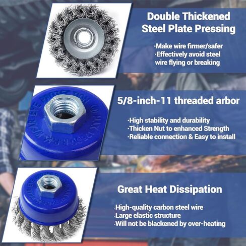 10 عبوات من فرشاة العجلات السلكية الزرقاء لمطحنة الزوايا، مجموعة فرش العجلات السلكية 3 بوصة لمطحنة زاوية 4 1/2، فرشاة أكواب سلكية معقودة ومجعدة، عجلات سلكية مع أربور 5/8-11 بوصة، الحد الأقصى لدورة في الدقيقة 12,500 in Kuwait