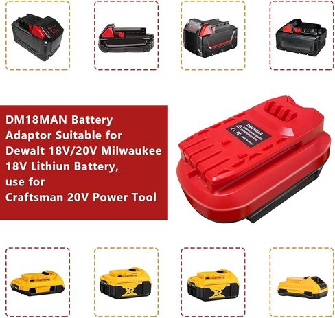 Adapter for Craftsman V20 Cordless Tools, DM18MAN Battery for DeWalt 20V Max and for Milwaukee 18V Li-on Battery to Craftsman 20V Batteries in Kuwait