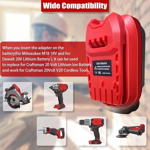 Adapter for Craftsman V20 Cordless Tools, DM18MAN Battery for DeWalt 20V Max and for Milwaukee 18V Li-on Battery to Craftsman 20V Batteries in Kuwait