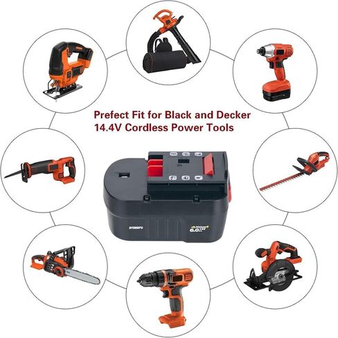 Black and Decker HPB14 14.4V 6.0Ah Lithium Ion Replacement Battery Compatible with Black & Decker 14.4Volt Battery SB14 FS140BX A1714 499936-34 HPD14K-2 CP14KB Cordless Power Tool,with a Fast Charger in Saudi Arabia