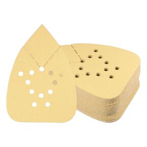 50pcs Mouse Detail Sander Sandpaper - [12-Hole 100 Grit] Aluminum Oxide Triangle Hook and Loop Sanding Pads Sheet for Sanding and Polishing Wood Furniture Metal Use