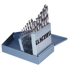 Cleveland C72199 CLE-MAX 15 Piece High Speed Steel General Purpose Jobber Length Drill Bit Set, Uncoated (Bright) Finish, Round Shank, Spiral Flute, 118 Degrees Conventional Point, 1/16" to 1/2" Size