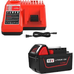 5.0Ah M18 Battery and N12 N18 Charger Replacement for Milwaukee M18 Lithium ion Battery 48-11-1850, Compatible with Milwaukee M18 Cordless Power Tools, and Milwaukee M12 M18 Battery Charger